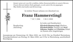 Traueranzeige Franz Hammerstingl