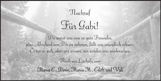 Traueranzeige Gabriele Kleiner