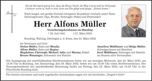 Traueranzeige Alfons Müller