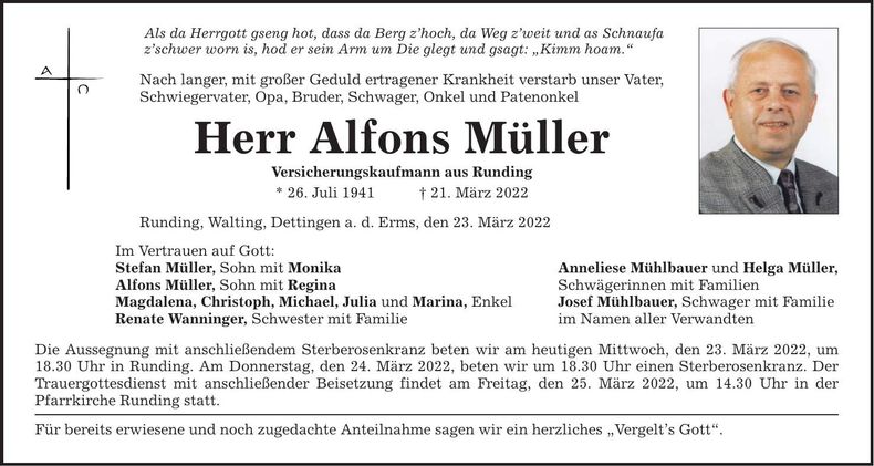 Traueranzeige Alfons Müller