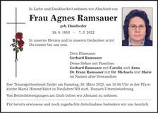 Traueranzeige Agnes Ramsauer