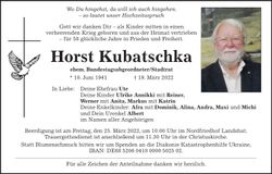 Traueranzeige Horst Kubatschka