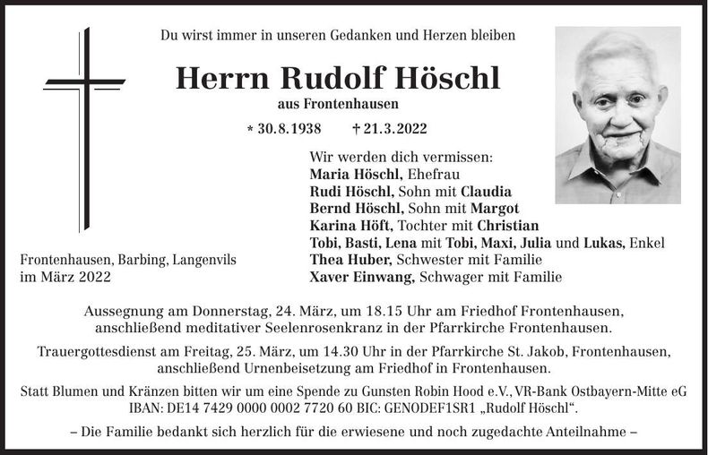 Traueranzeige Rudolf Höschl