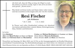 Traueranzeige Resi Fischer