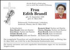 Traueranzeige Edith Brandl