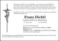 Traueranzeige Franz Dichtl