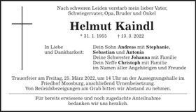 Traueranzeige Helmut Kaindl