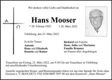Traueranzeige Hans Mooser