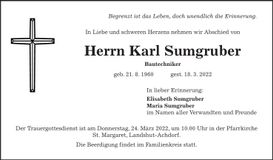 Traueranzeige Karl Sumgruber