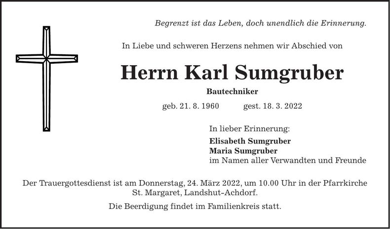 Traueranzeige Karl Sumgruber