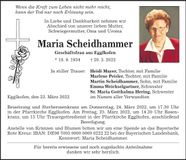 Traueranzeige Maria Scheidhammer