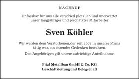 Traueranzeige Sven Köhler