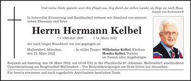 Traueranzeige Herrmann Kelbel