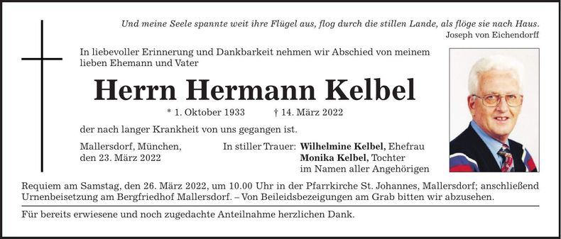 Traueranzeige Herrmann Kelbel