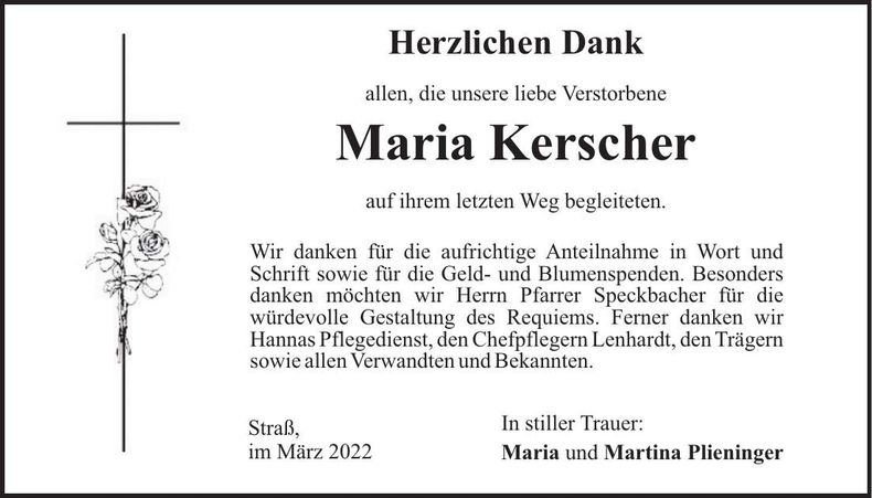 Traueranzeige Maria Kerscher