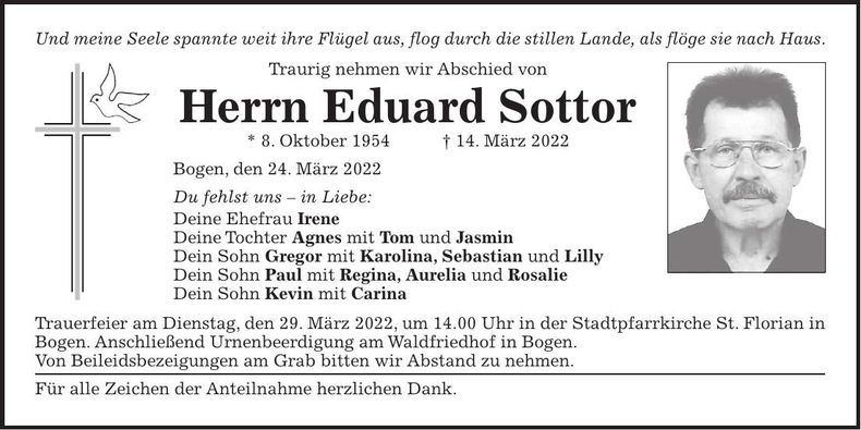 Traueranzeige Eduard Sottor