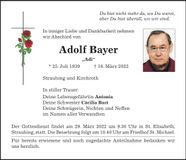 Traueranzeige Adolf Bayer