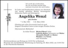 Traueranzeige Angelika Wenzl