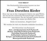 Traueranzeige Dorothea Rieder