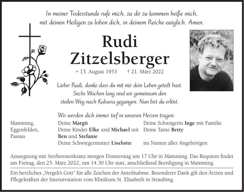 Traueranzeige Rudi Zitzelsberger