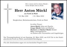 Traueranzeige Anton Mückl
