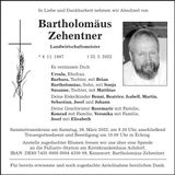 Traueranzeige Bartholomäus Zehentner