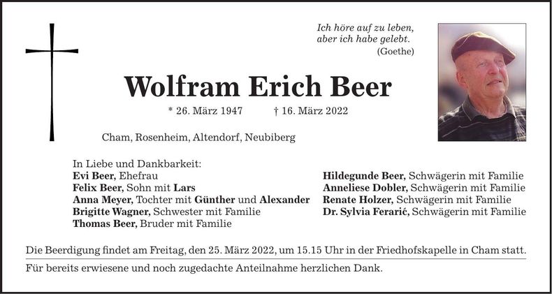 Traueranzeige Wolfgang Beer