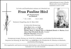 Traueranzeige Pauline Hösl