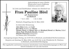 Traueranzeige Pauline Hösl