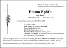 Traueranzeige Emma Späth