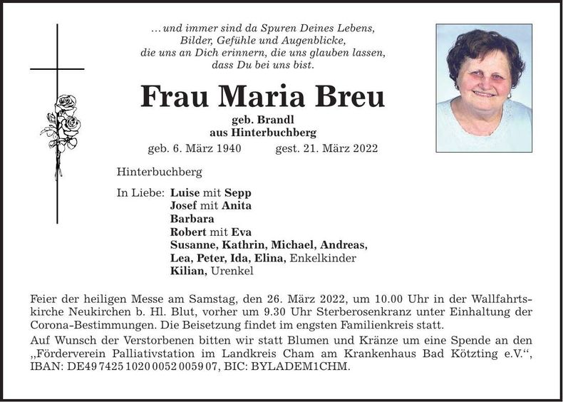 Traueranzeige Maria Breu