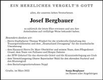 Traueranzeige Josef Bergbauer