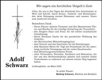 Traueranzeige Adolf Schwarz