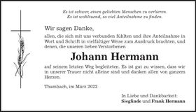 Traueranzeige Johann Hermann