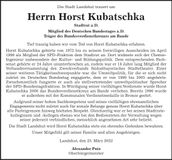 Traueranzeige Horst Kubatschka