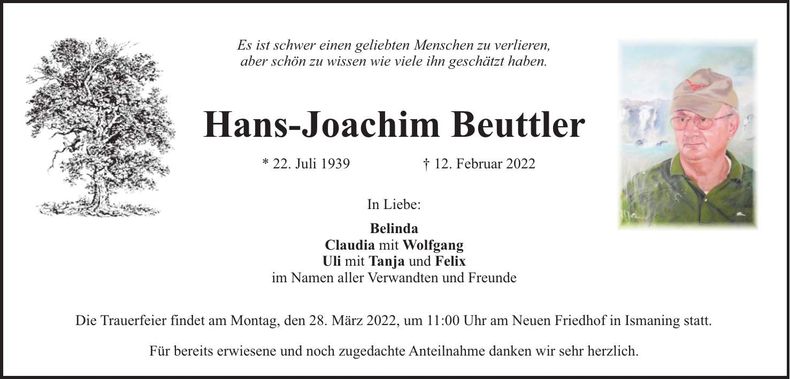 Traueranzeige Hans Beuttler