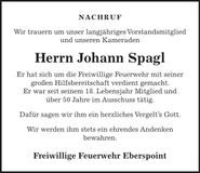 Traueranzeige Johann Spagl