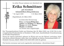 Traueranzeige Erika Schmittner