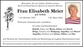 Traueranzeige Elisabeth Meier