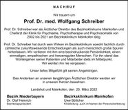 Traueranzeige Wolfgang Schreiber