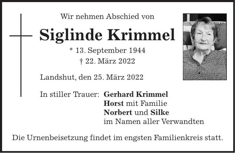 Traueranzeige Siglinde Krimmel