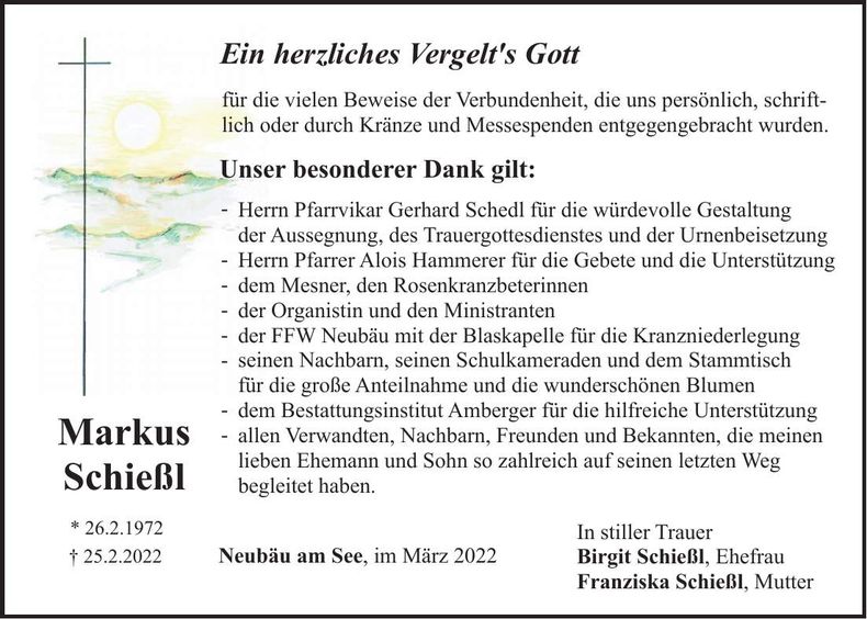 Traueranzeige Markus Schießl
