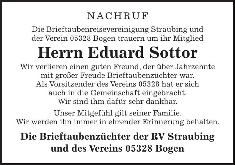 Traueranzeige Eduard Sottor