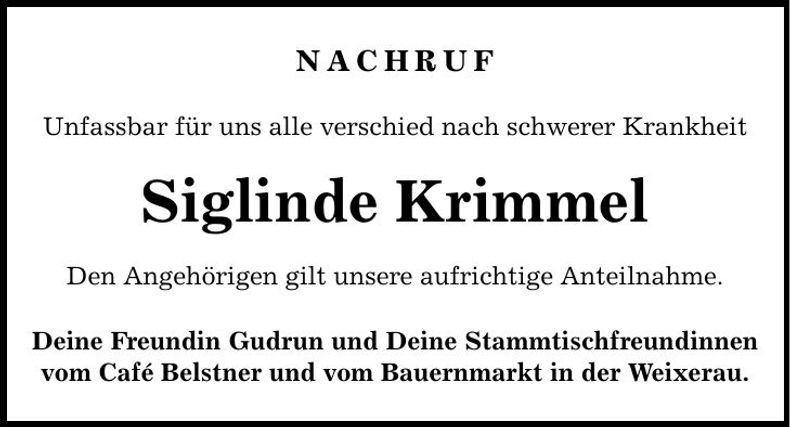 Traueranzeige Siglinde Krimmel