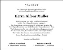 Traueranzeige Alfons Müller