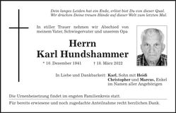 Traueranzeige Karl Hundshammer