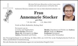Traueranzeige Annemarie Stocker