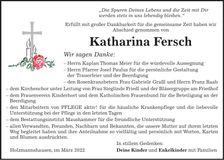 Traueranzeige Katharina Fersch