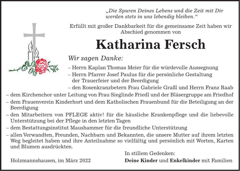 Traueranzeige Katharina Fersch