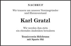 Traueranzeige Karl Gratzl